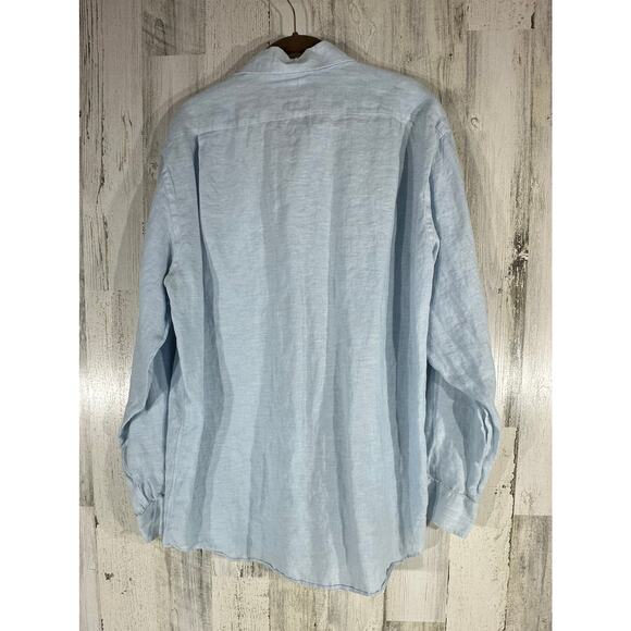 Paul Fredrick Luxery Non Iron Linen Shirt Size 16 x 34 Classic Fit Light Blue - Picture 2 of 7